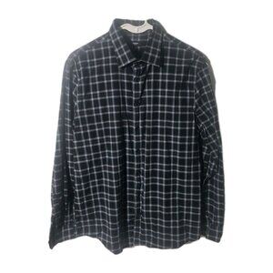 Express Slim Fit Plaid Button Shirt Mens Medium Black Gray Casual Shirt. HL500